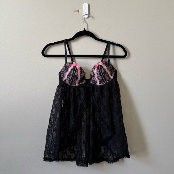 Victoria’s Secret (NWT) lace black pink blow lace lingerie babydoll bra - Picture 1 of 5